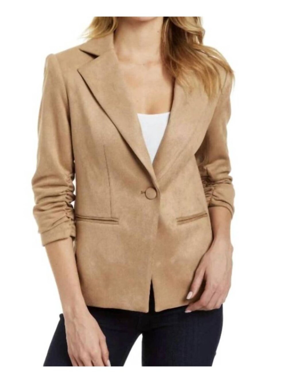 DREW serena vegan suede blazer jacket in toast size small